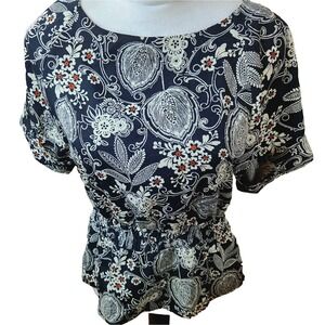Banana Republic Peplum Office Top Womens Small Midnight Blue Floral Blouse